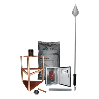 Kit de Pararrayos / 200 m Diámetro de Protección / 656 pies Alcance / 95% Eficiencia de Captura / 1.2 m Mástil de Aluminio