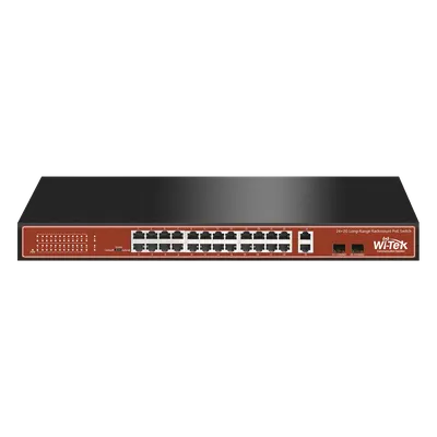 Switch PoE de largo alcance / 24 x 10/100Mbps + 2 x SFP Gigabit Combo / 250m / 250W / 802.3af/at/bt / 820 pies