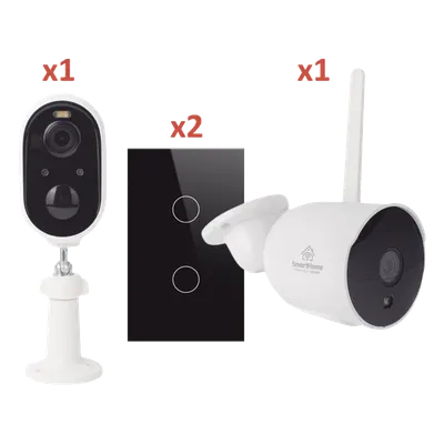 Kit de Automatización / WiFi 2.4 GHz / 2 Cámaras + 2 Apagadores Triples / Control por Voz / 100V-250V / 120mm x 72mm (4.72in x 2.83in)