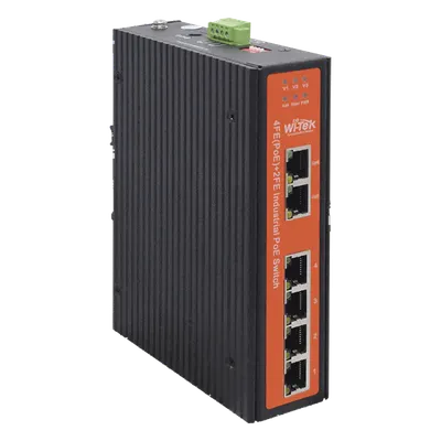 Switch Industrial PoE / 4 Puertos Fast Ethernet 802.3af/at / 2 Puertos Uplink Gigabit / PoE Extendido 250 m / Rango -30°C a 65°C