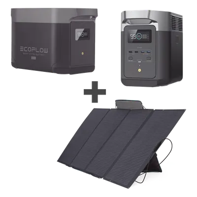 Kit Estación de Energía Portátil / 4096Wh LFP / 2400W CA / Panel Solar 400W / Wi-Fi+Bluetooth / 6 Salidas CA / 1.63x0.79x1.00 pies