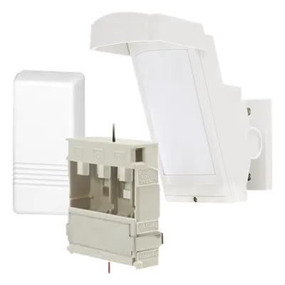 Detector de Movimiento PIR / 100% Exterior / Inalámbrico / Cobertura 12 m (39.4 ft) a 85° / Montaje 2.5 m - 3 m (8.2 ft - 9.8 ft) / Antimascota / Transmisor Honeywell 5816 Incluido