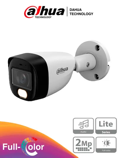 DAHUA HAC-HFW1209CM-A-LED-0280B-S3 - Cámara Bullet Full Color 1080p lente de 2.8 mm y ángulo de 108°. Micrófono integrado, WDR digital y 20 m de iluminación. Carcasa metálica IP67 para máxima resistencia. Compatible con CVI, CVBS, AHD y TV.