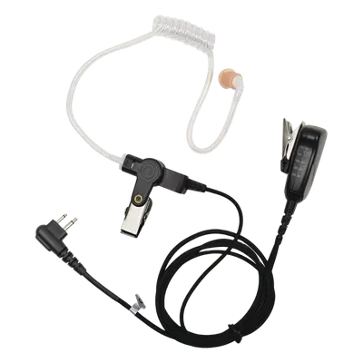Micrófono de Solapa con Audífono / Tubo Acústico Transparente / Cable Trenzado Ultra Resistente / PTT Integrado / Compatible HYT y Motorola
