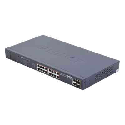 Switch PoE+ / 16 Puertos 10/100 Mbps / 2 Gigabit Combo TP/SFP / 300W / LCD y VLAN Extended / ±4kV