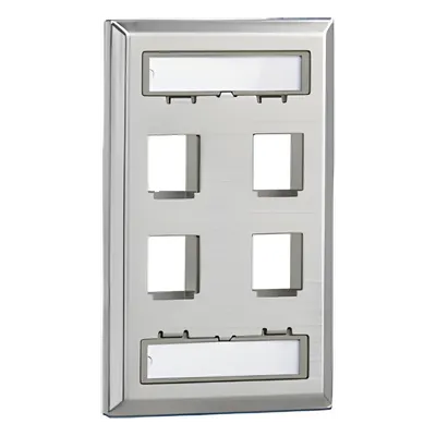 Placa de Pared Vertical / 4 Puertos Keystone / Acero Inoxidable / Etiquetas Integradas / Montaje Vertical / 0.33 ft x 0.33 ft