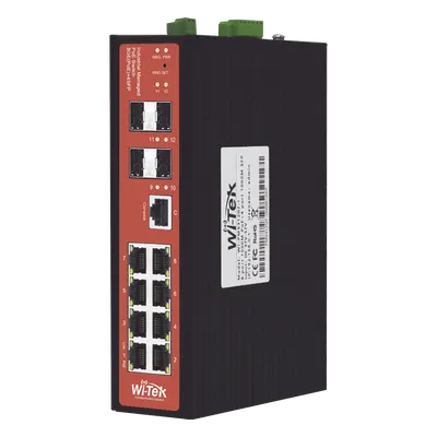 Switch PoE Industrial Administrable / 8 Puertos Gigabit + 4 SFP / PoE Mixto 24V/48V / 802.3af/at/bt 60W / Protección 8kV / Riel DIN / -40°C a 80°C