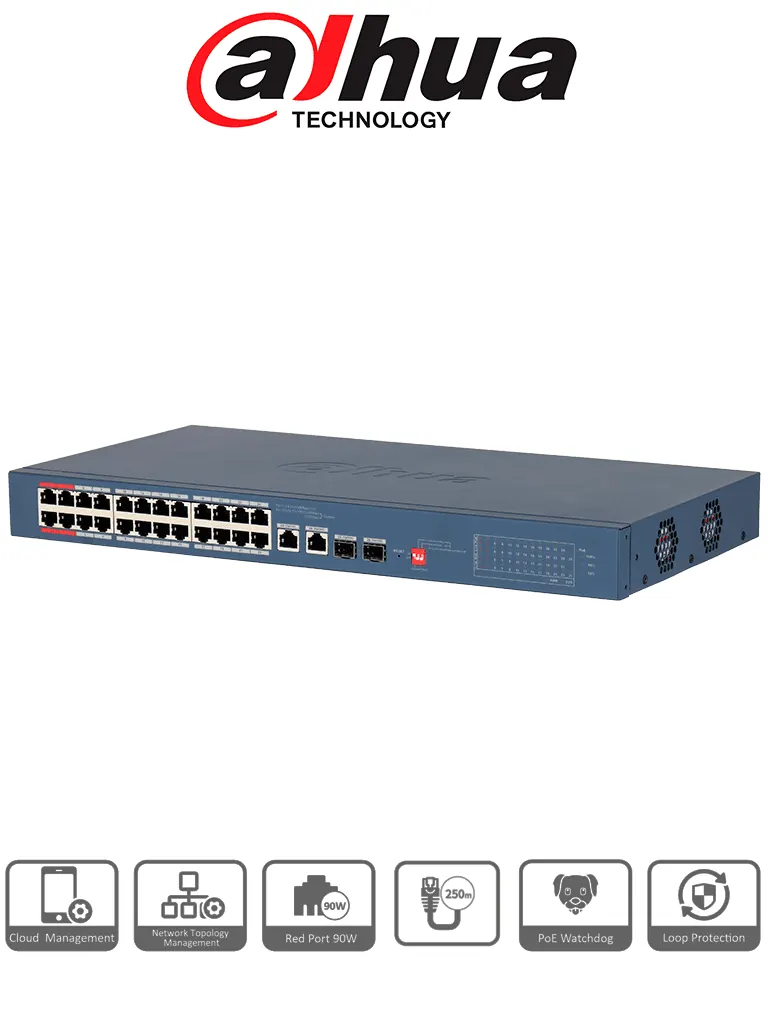 Switch PoE Dahua DH-CS4226-24ET-240 de 26 puertos y 240 W