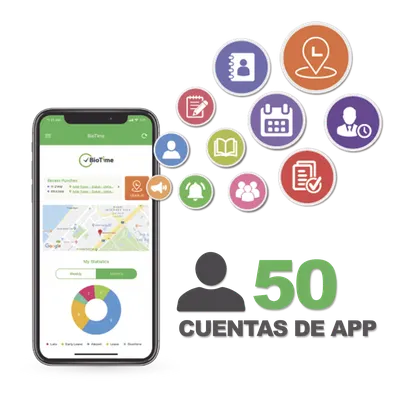 Licencia de Asistencia Móvil / 50 Usuarios / GPS y Fotografía / Compatible con BioTime Pro
