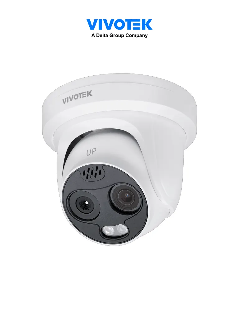 VIVOTEK TT9333-E 7mm - Camara IP Domo Termica para exterior, 4 MP, Sensor Dual, Lente termico fijo 7mm de 256x192, Optico 8mm, Analiticas de video, Deteccion de personas, Vehiculos, Alarmas de medición de temperatura, Detección de Humo, Flama y Fuego