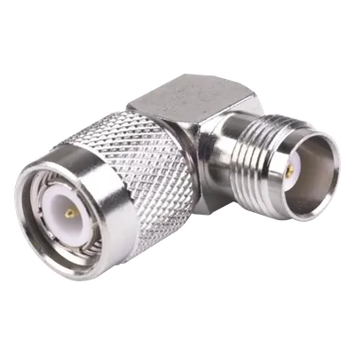 Adaptador Coaxial / TNC Macho a TNC Hembra / Ángulo Recto / Bronce Niquelado / Contacto Oro / Teflón
