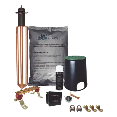 Kit de Tierra Física / Electrodo Magnetoactivo 45 A / Resistencia < 2 Ohm / Supresor de Picos SOHO / Instalación Permanente 20 Años