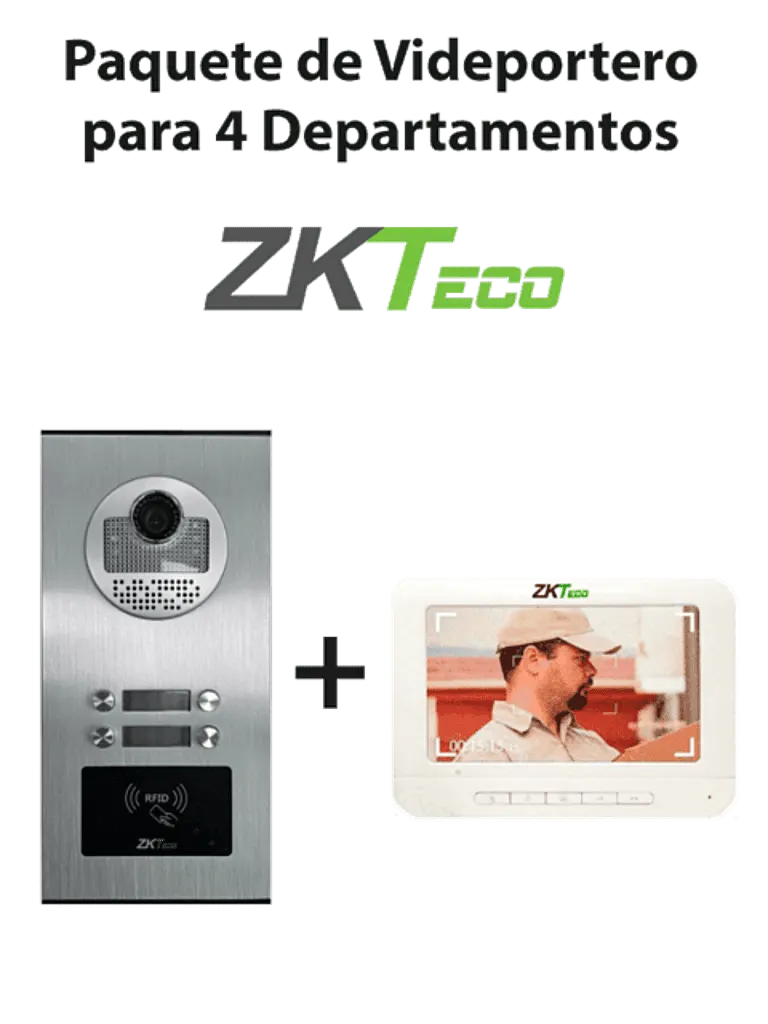ZKTeco VE04A01PAQ7P - Paquete de Videoportero para 4 Departamentos VE04A01 con 1 Monitor VDPIB3 de 7 pulgadas