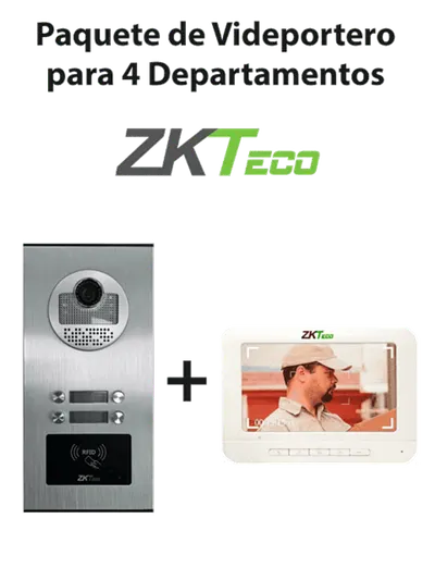 ZKTeco VE04A01PAQ7P - Paquete de Videoportero para 4 Departamentos VE04A01 con 1 Monitor VDPIB3 de 7 pulgadas