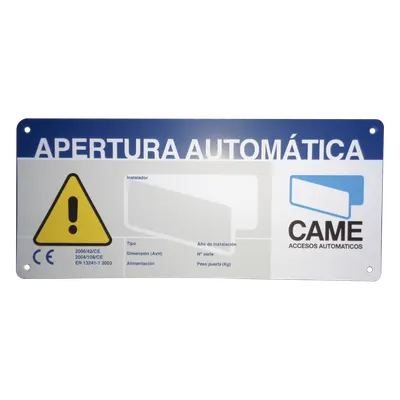 Letrero de Aviso de Peligro / 23 x 10 cm / Exterior / Puertas Automáticas / Fijación en Superficies Lisas