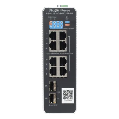 Switch industrial RUIJIE RG-NIS2100-8GT2SFP-HP con 8 puertos Gigabit