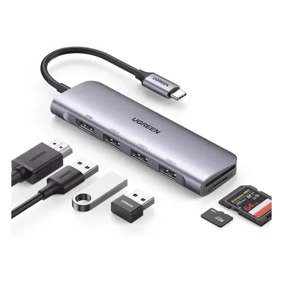 Hub USB-C UGREEN 20956A de 6 en 1 con HDMI 4K y lector SD