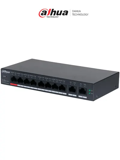 DAHUA CS4010-8ET-110 -  Switch Poe de 10 Puertos/ 8 Puertos PoE 10/100/ 2 Puertos Uplink 10/100/1000/ 110 Watts Totales/ Administrable en la Nube por DoLynk Care/ PoE 250 Metros/ Carcasa Metalica/ Switching 5.6 Gbps/