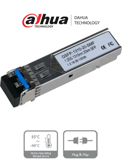 DAHUA GSFP-1310-20-SMF Módulo óptico Gigabit/ Doble fibra monomodo/ Puerto LC/ Envío de 1310nm y recepción de 1310nm/ Distancia de transmisión hasta 20 km
