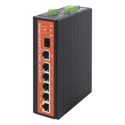 Switch Industrial PoE / 4 Puertos Gigabit / PoE Pasivo 24V / 802.3af/at/bt 60W / SFP / -40°C a 80°C / 6kV / Riel DIN