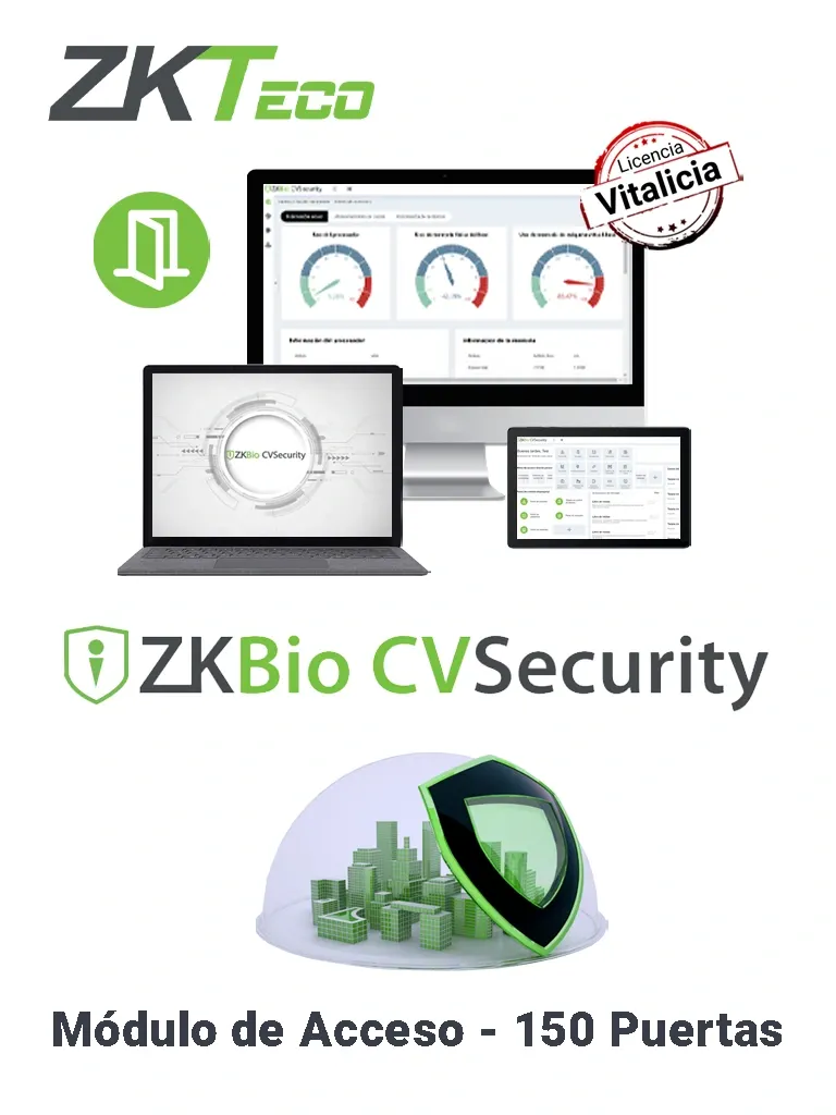 ZKTECO ZKBIOCVACP150 - Licencia Vitalicia para 150 Puertas en Control de Acceso BioCVSecurity / Hasta 30 000 Usuarios / 2,000 Departamentos