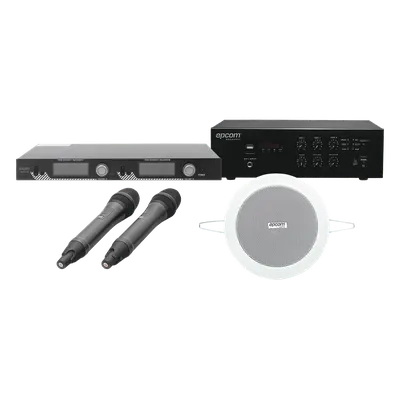 Kit de Audio para Conferencias / Amplificador 240W / 2 Micrófonos Inalámbricos 200 Canales / 4 Altavoces Empotrados 4in / 70V/100V / Bluetooth FM MP3 / Alcance 100m (328 pies)