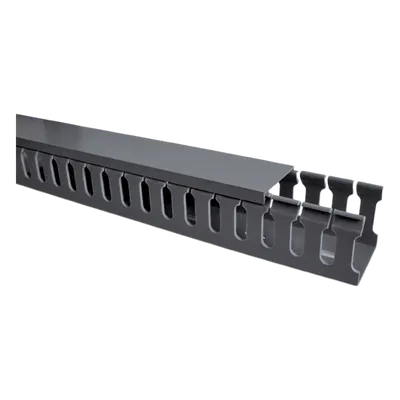 Canaleta ranurada con tapa / PVC rígido autoextinguible V-0 / 2 m (6.56 ft) / Gris / Temperatura máxima 85°C / Capacidad 40% EIA/TIA-569-A
