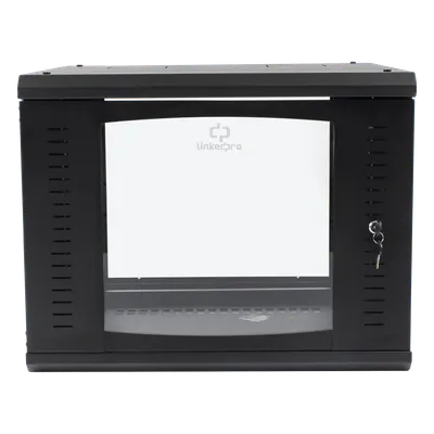 Gabinete de Pared Abatible / Rack 19" 9U / Cristal Templado / Carga 45 kg / Ventilación Preparada
