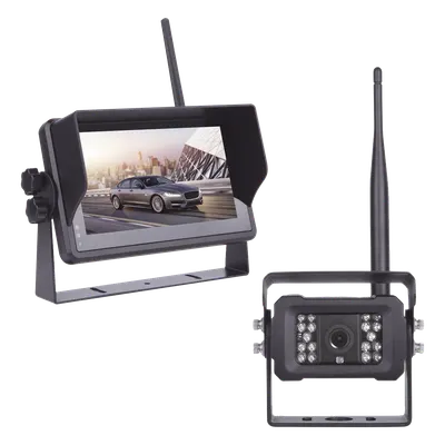 Sistema de Cámara de Reversa Inalámbrico / Monitor Táctil 7" 1024x600 / Transmisión 2.4 GHz / Alcance 200 m (656.2 ft) / IP69K / 12-24 VDC