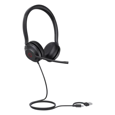 Diadema Alámbrica USB / Cancelación de Ruido 60% / Altavoz 35 mm / USB-C/A Dual / Luz de Ocupado / Brazo Ajustable 300°