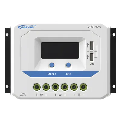 Controlador Solar PWM / 60A / 12/24V Auto / Doble USB / Pantalla LCD / VOC 50V / Tierra Positivo Común / Entrada 9V-32V