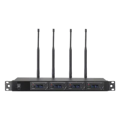 Receptor UHF / 4 Canales Independientes / 100 Frecuencias / Rango 700-900 MHz / Pantalla LCD