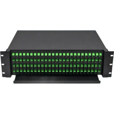 ODF de Fibra Óptica / 144 Empalmes / Acopladores SC/APC y Pigtails / Rack 19 / 4 UR