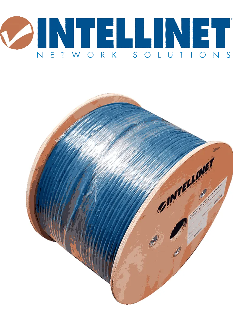 INTELLINET 705042 Bobina de Cable Cat6a, CM S/FTP, Rollo de 305 m, Filamento sólido 100% cobre, Clasificación CM, Azul, empaque en carrete
