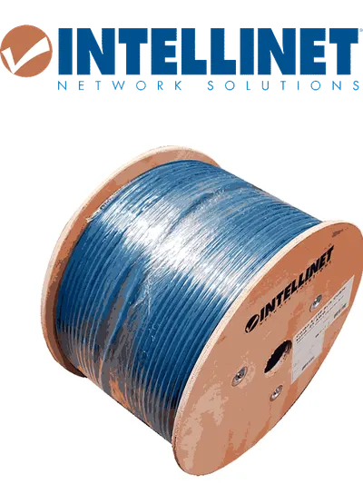 INTELLINET 705042 Bobina de Cable Cat6a, CM S/FTP, Rollo de 305 m, Filamento sólido 100% cobre, Clasificación CM, Azul, empaque en carrete