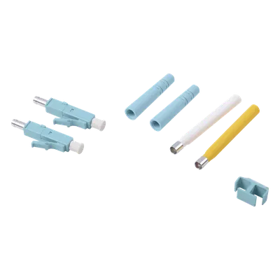 Conector de Fibra Óptica LC Duplex / Epoxi y Pulido / Multimodo / Fibra Recubierta / Color Aqua / 50 Unidades por Caja