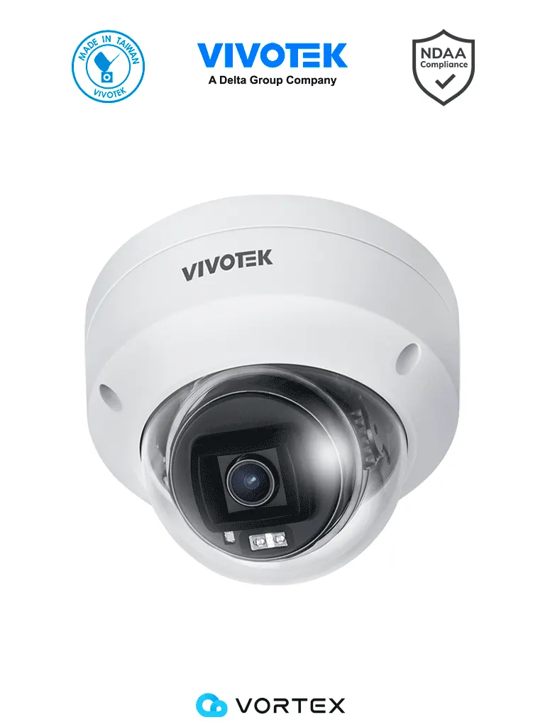 VIVOTEK FD830-HV(1Y) - Camara IP Domo Vortex Essential Series, 5 Megapixeles, IR 30mts , WDR Pro, Lente Fijo 2.8 mm , Basic AI, Think Search, Protección IP66, IK10, NDAA, Almacenamiento interno 256GB