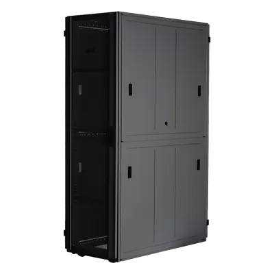 Gabinete para Centro de Datos / 48 UR / 800 mm Ancho x 1070 mm Profundidad / Puertas Perforadas 80% / Carga Estática 1588 kg / Acero Epoxi Negro