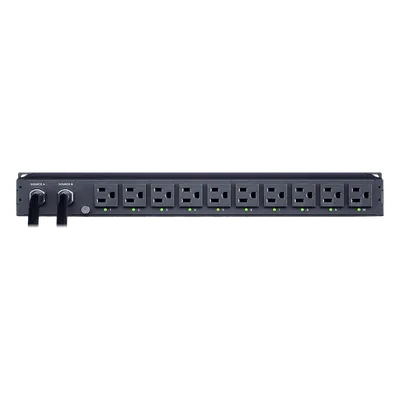 PDU ATS Monitoreable / 10 Salidas NEMA 5-15R / 2 Entradas 120 Vca NEMA 5-15P / 1UR Horizontal 19 in / Transferencia 8-12 ms
