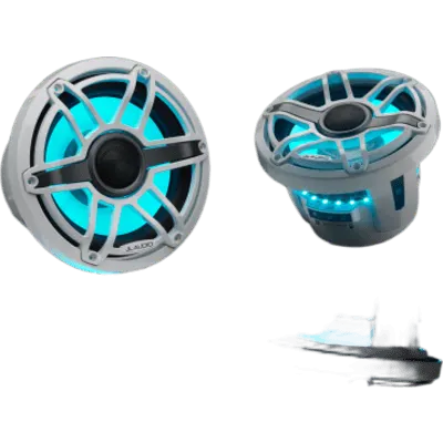 Par de Bocinas Náuticas JL Audio M6 8.8" / Coaxial / LED Transflective / Rejilla Deportiva Blanca / 125 W RMS / 4 Ω / Respuesta 38 Hz-20 kHz / Polipropileno Relleno de Mica