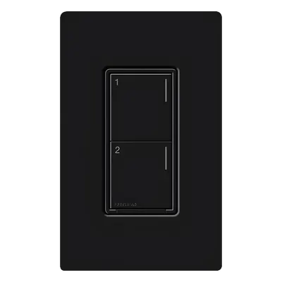 Botonera de pared / Sunnata Híbrida / 2 botones / Dimmer-interruptor integrado / Requiere neutro / 150W LED-450W INC-HAL-ELV / Negro / RadioRA 3