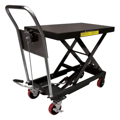 Mesa Elevadora Hidráulica / Capacidad 300 kg a 1 t / Elevación 100 cm (3.28 ft) / Ruedas de Poliuretano con Freno / Soporte de Tijera Doble / Pedal de Aproximación Rápida