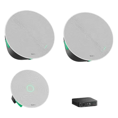 Kit de Audio para Videoconferencia / Micrófono de Techo con 16 Cápsulas / Altavoces de Techo / Switch PoE Integrado / Cobertura Extendida para Salas Medianas y Grandes