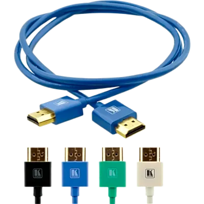 Cable HDMI Ultra Delgado Alta Velocidad con Ethernet | 4K@60Hz (4:2:0) | 18Gbps | Conector HDMI Delgado 16 mm (0.63 in) | Radio de Curvatura 36 mm (1.42 in) | Triple Blindaje | Conectores Chapados en Oro 24K | 3 mts | Azul
