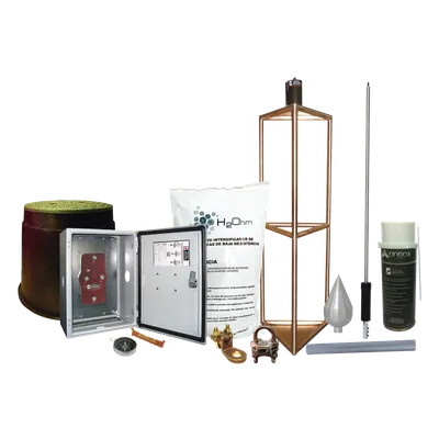 Sistema de Protección Contra Tormentas Eléctricas / 300 m (984.3 ft) de Diámetro / Punta de Aluminio de Alta Conductividad / Electrodo 1000 A / Kit con Accesorios de Instalación